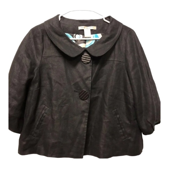 Peter Martin Womens Linen Blazer Bolero Jacket  Lined Shrug Topper Size 4 Black‎ - Picture 1 of 7
